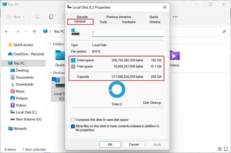 used-space-free-space-and-capacity-in-local-disk-properties