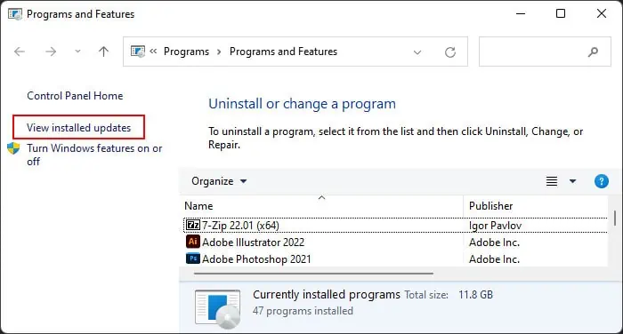 12 Ways to Fix "We Couldn’t Complete the Updates Undoing Changes" Error 30 view-installed-updates