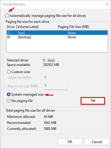 virtual memory configuration