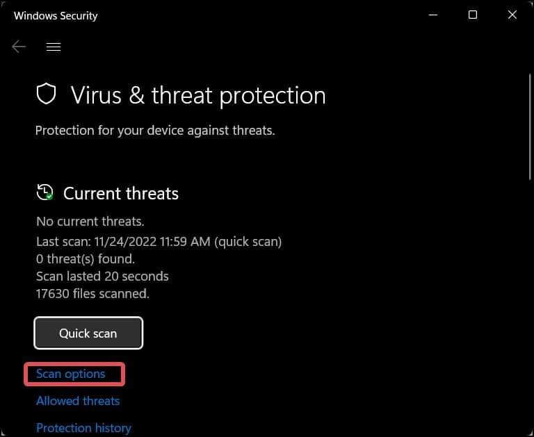 windows defender scan options