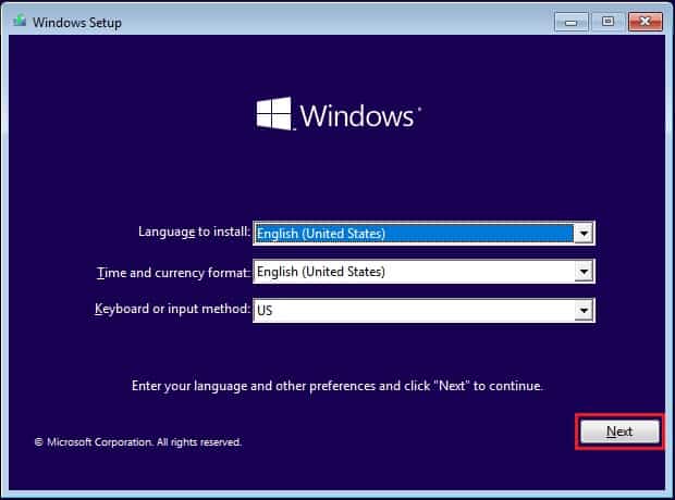 windows setup next