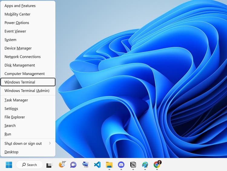windows x key and choose windows terminal