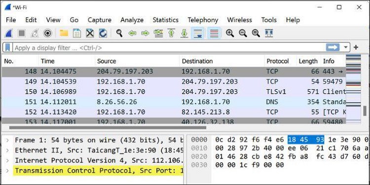 wireshark monitoring network