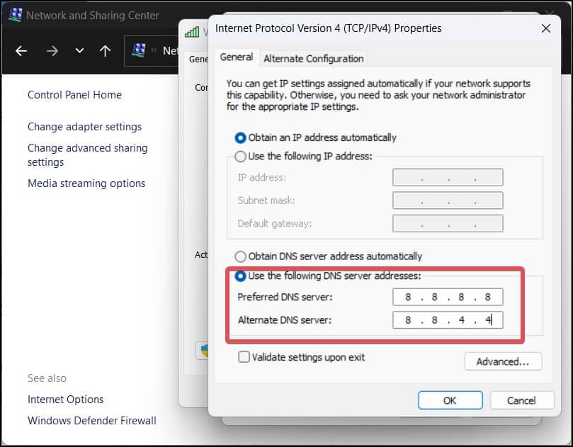 Change DNS server