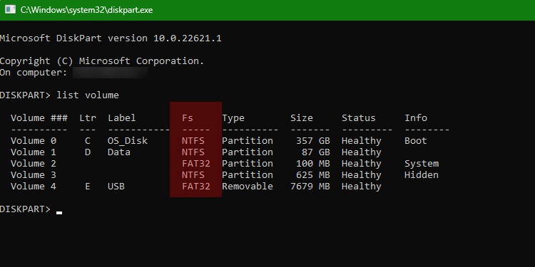 Check the desired volumes and their corresponding file systems in the Fs column.