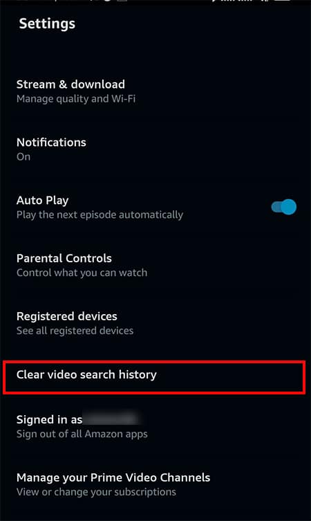Choose Clear video search history