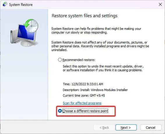 8 Ways to Fix Black Screen Of Death On HP Laptop 20 Choose-a-different-restore-point