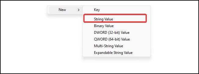 Create a new string in registry
