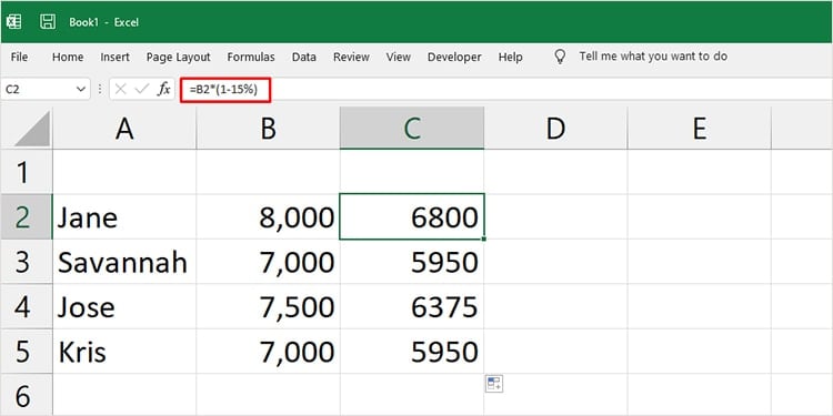 Decrease amount by percent Excel