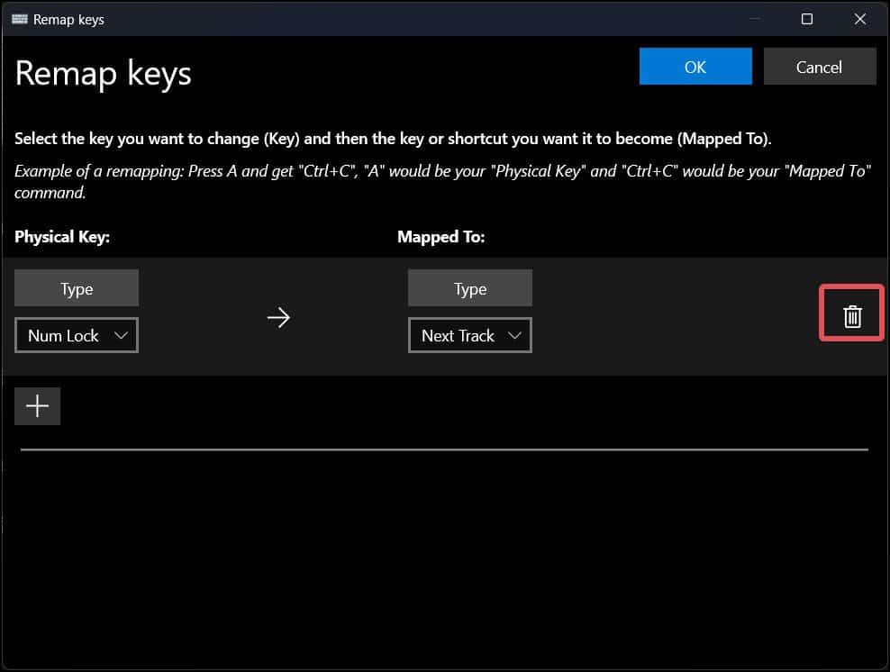 Delete keyboard mapping