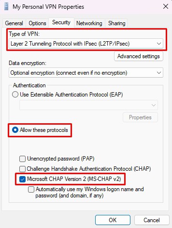 Enable Microsoft CHAP Version 2