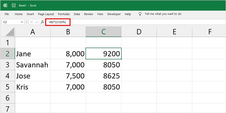 Increase amount by percent Excel