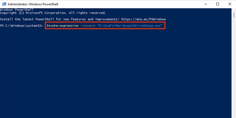 How to Run Exe in Powershell 8 Invoke expression full path other directory