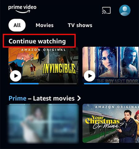 Locate Continue Watching section