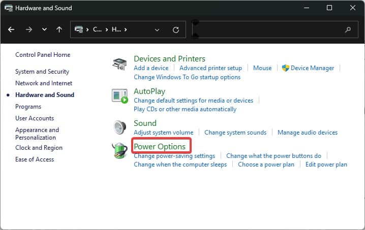 Power options