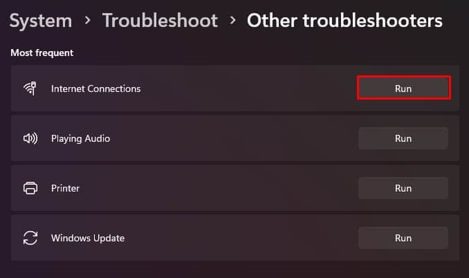 Run Internet connection troubleshooter
