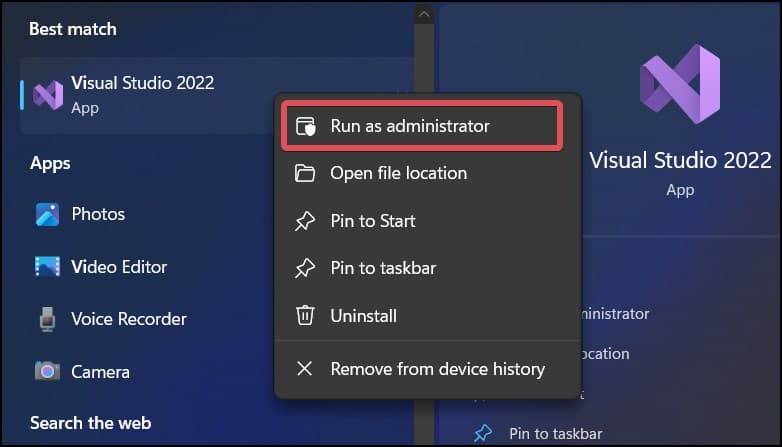Run VS as admin