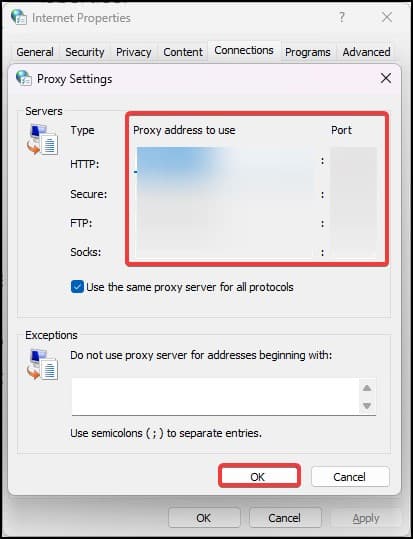 Set the type of proxy server