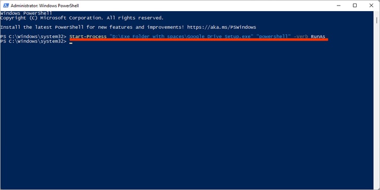 How to Run Exe in Powershell 5 Start-Process-command-including-Verb-parameter