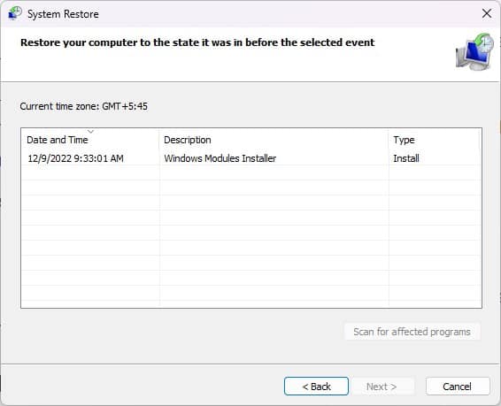 System restore