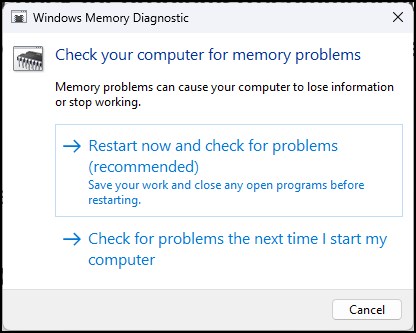 Windows memory diagnostics