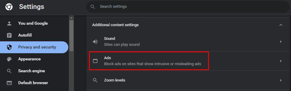 ad settings under additional