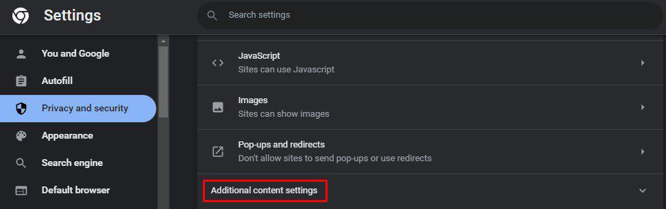 additional content settings