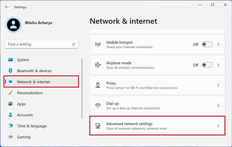 advanced network settings