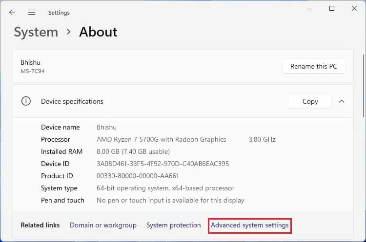 12 Ways to Fix "Client Server Runtime Process High GPU" Issue 15 advanced-system-settings-under-device-specifications