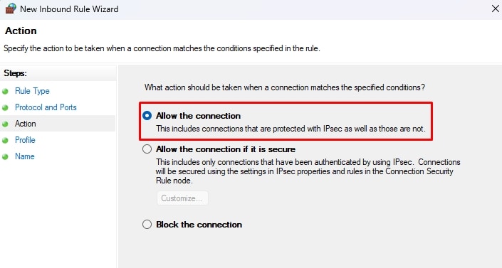 allow the connection
