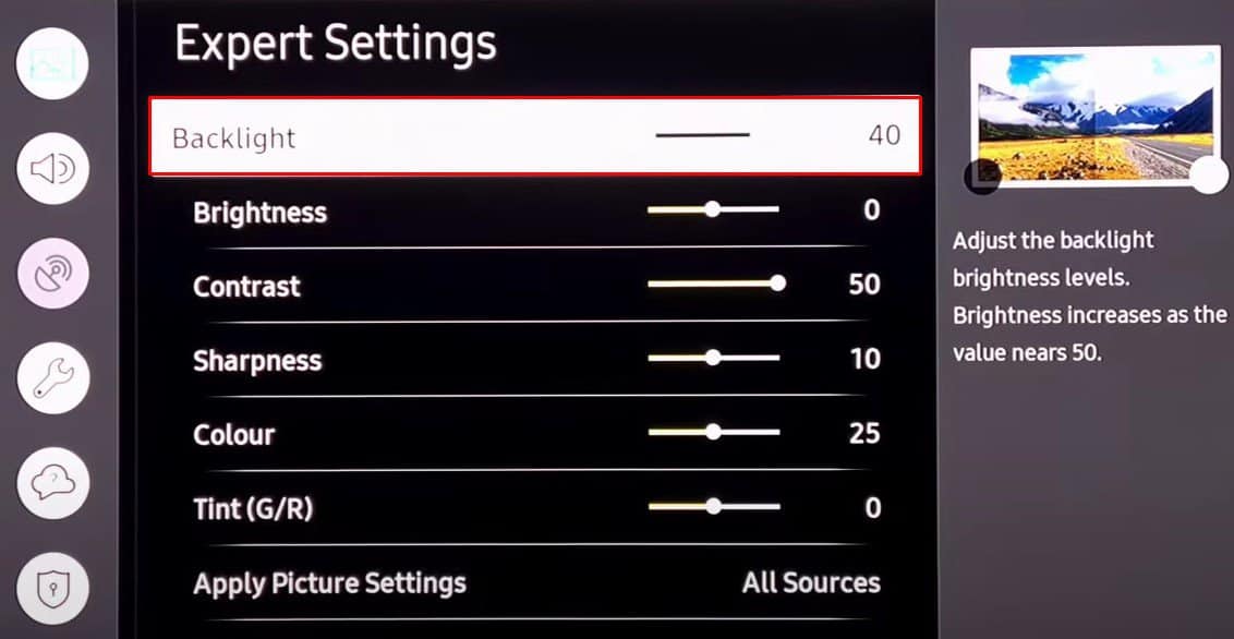 backlight settings