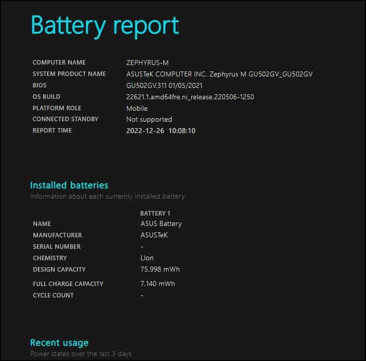 battery report