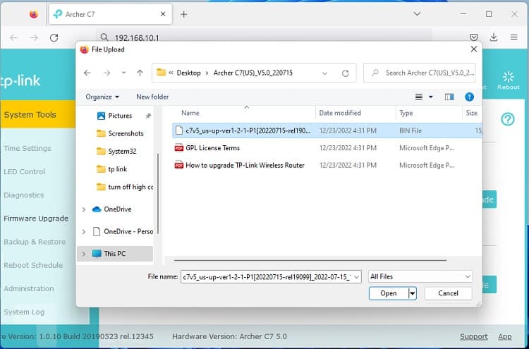 bin file upload