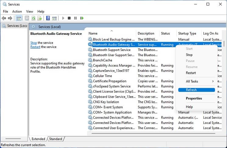 bluetooth service refresh