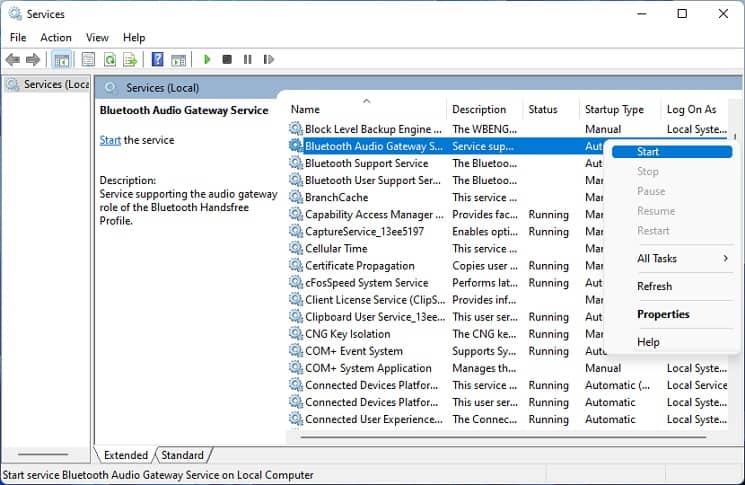 bluetooth service start