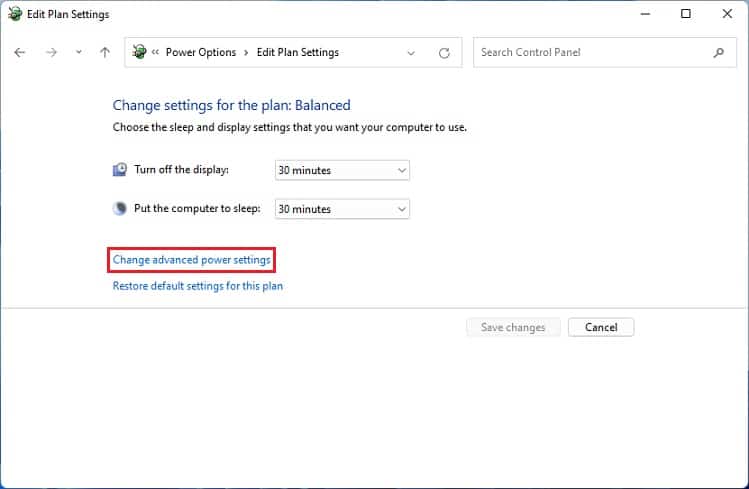 change advanced power settings