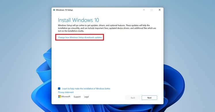 change how windows setup downloads updates