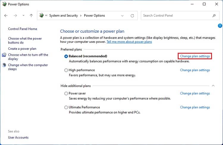 change plan settings