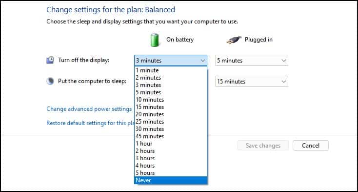 change plan to never