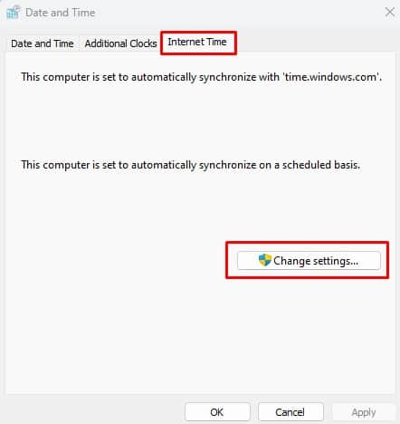 change settings time synchronization failed