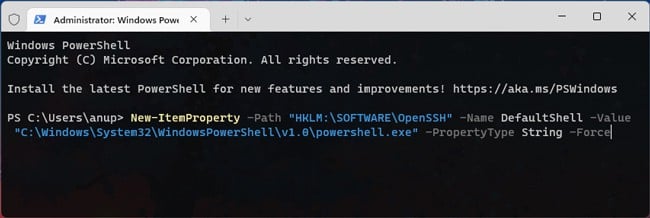 change-ssh-default-shell-to-powershell