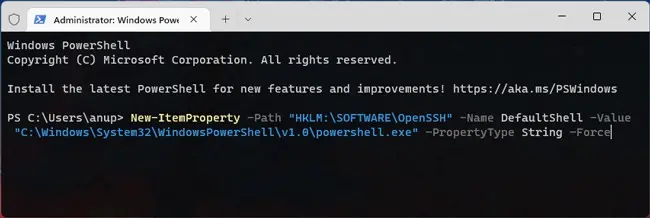 change-ssh-default-shell-to-powershell