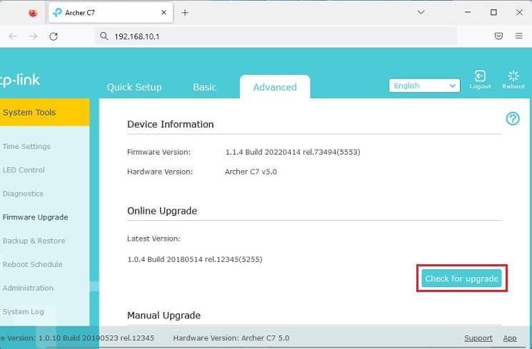 check for upgrade button