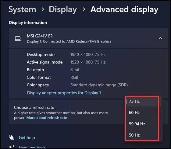change the refresh rate in windows