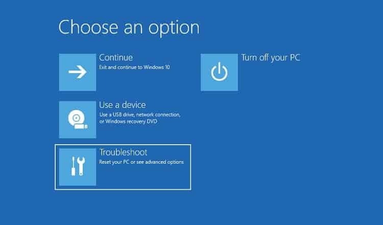choose an option troubleshoot