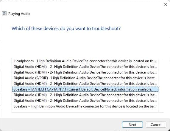 choose device to troubleshoot