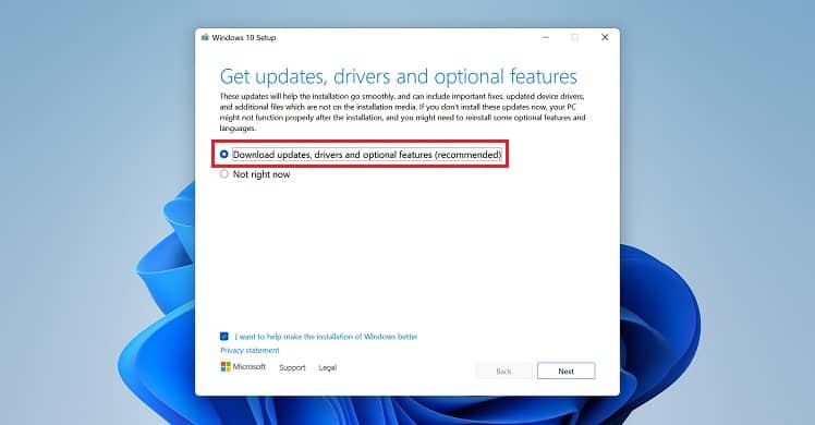 choose recommended option
