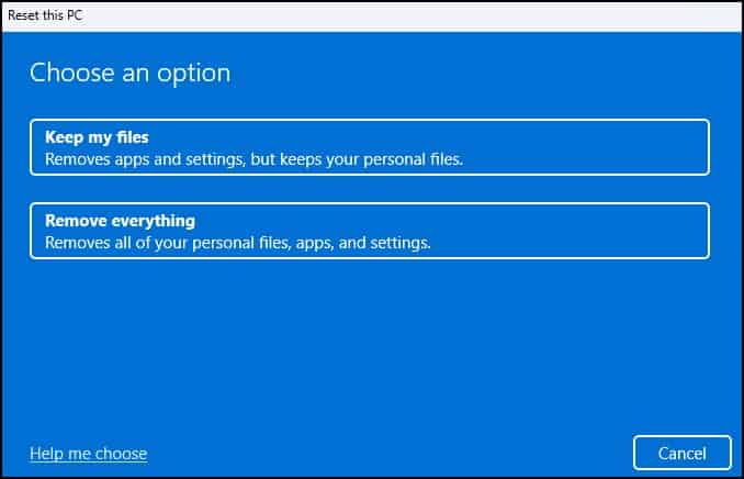 choose reset type