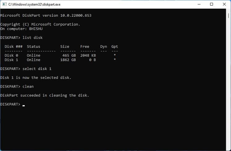 clean command