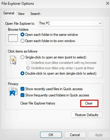 Windows Explorer Keeps Crashing? Here’re 14 Ways to Fix It 14 clear-explorer-history